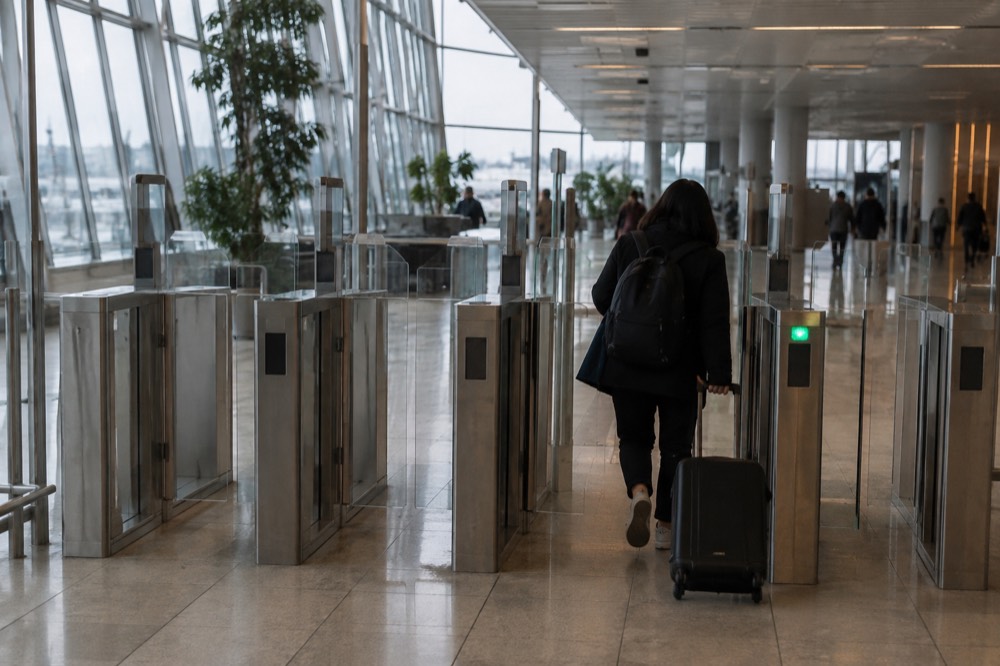 Automated border control gates in a European airport terminal